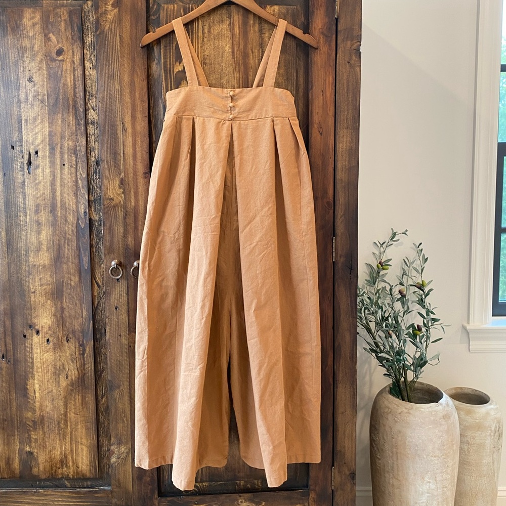 Camel Cotton Linen Jumpsuit